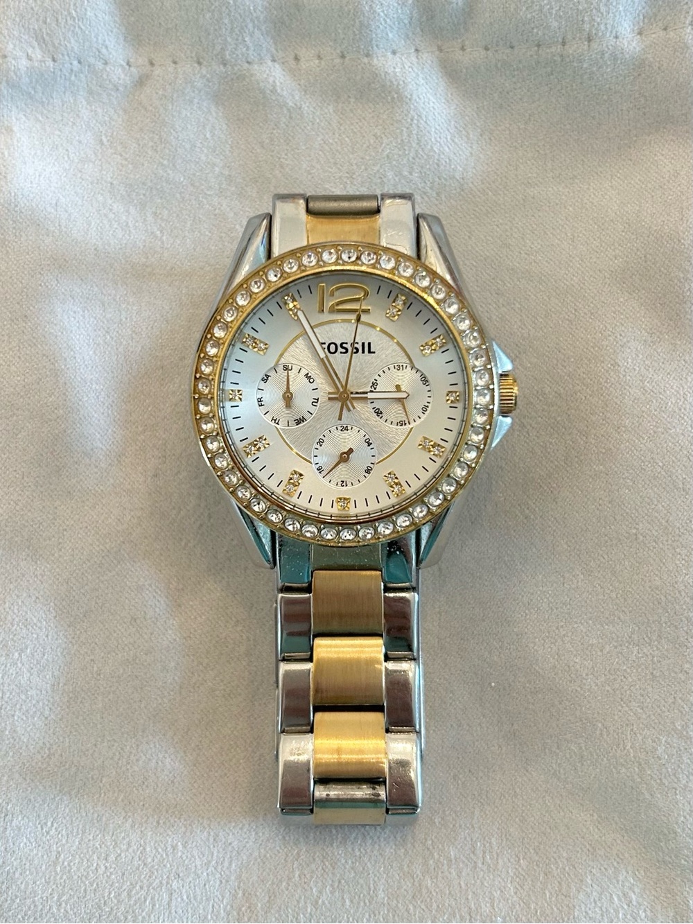 Fossil Two-Tone Silver and Gold Crystal Accent Women's Watch